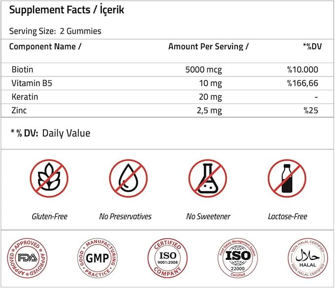 Validus Premium Biotin + Keratin Gummies for Hair, Skin & Nail Support – 60 Vegan Gummies w/ 5000mcg Biotin & Natural Keratin for Healthy Hair Growth, Strong Nails & Radiant Skin, Non-GMO, Gluten-Free