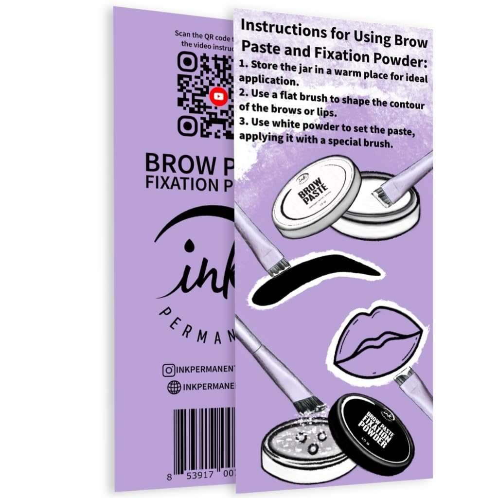 Ink Permanent Eyebrow Mapping Kit with Setting Powder, Eyebrow Brush and Brow Paste, Brow Mapping Tool, White Paste for Outlining & Fixation Powder, Professional Shaping Tool