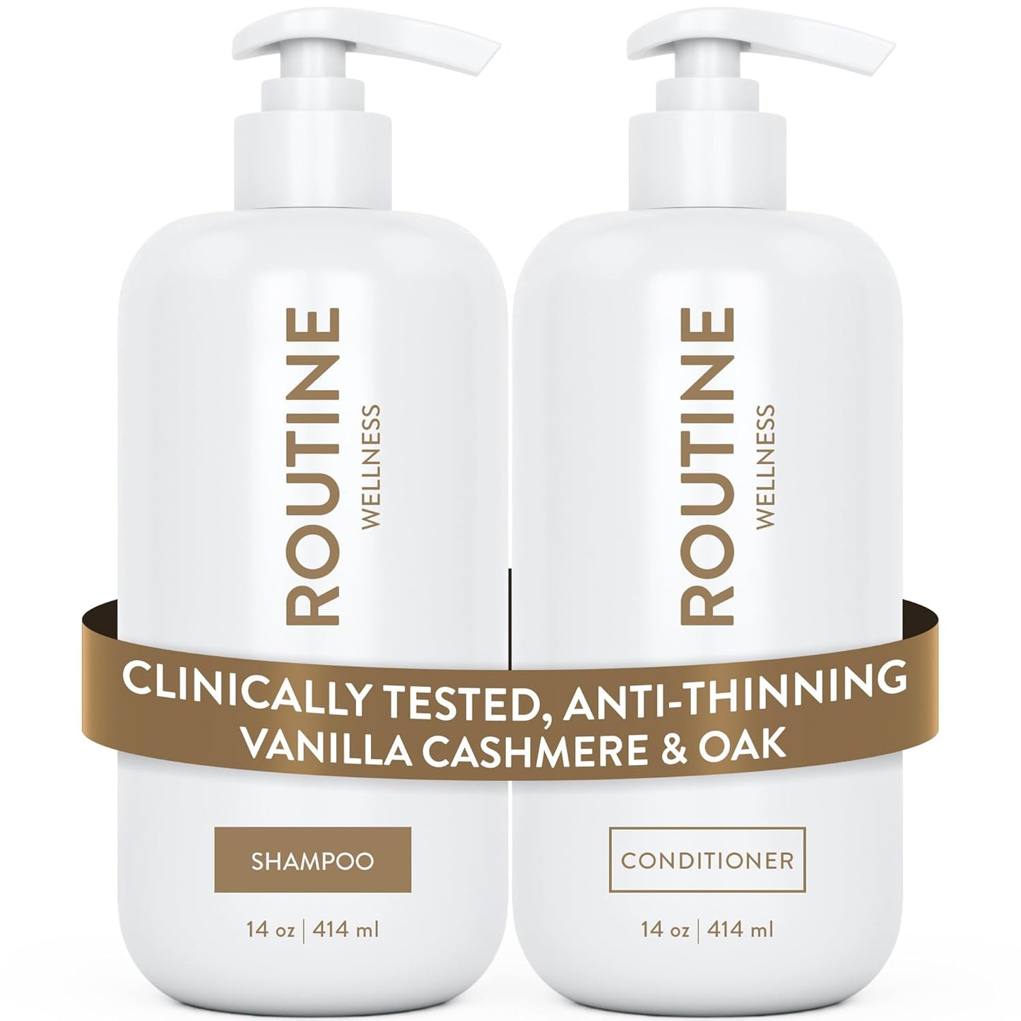 Routine Wellness Anti-Thinning Shampoo and Conditioner Set for Thinning Hair - Biotin DHT Blocker Women & Men - Color Safe Shampoo for Hair Loss & Healthier Hair - Vanilla Cashmere & Oak (Pack of 2)