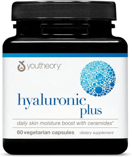 Youtheory Hyaluronic Plus - Hyaluronic Acid Supplement with Ceramides, Vitamin C, Biotin & More - Supports Healthy Skin* - 60 Vegetarian Capsules