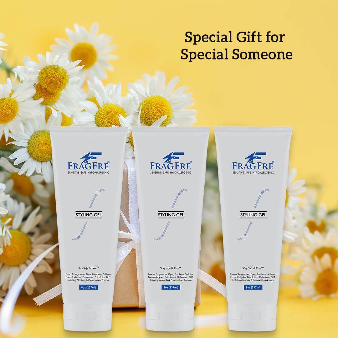 Hair Styling Gel 8 oz (3-Pack Gift Set) Medium Hold - Fragrance Free Hypoallergenic - Irritation Free Styling Gel for Sensitive Skin - for Men Women Children - Gluten Free Vegan Cruelty Free