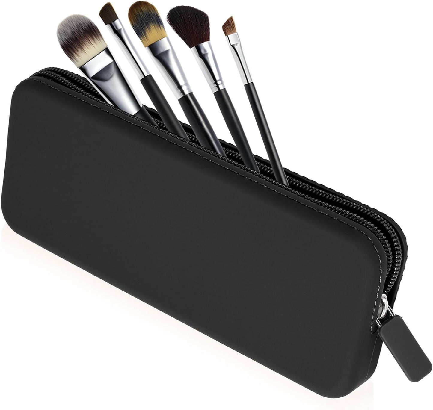 Sakolla Travel Makeup Brush Holder, Silicone Makeup Brush Bag with Zipper Closure, Makeup Brushes Organizer Case Washable Makeup Pouch Holder Case for Daily, Work, Essentials (Black)