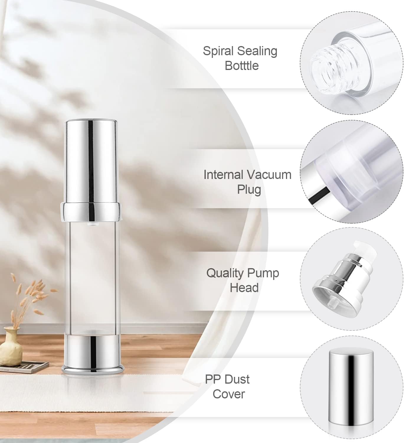 8 Pack 10ml/0.34oz Plastic Airless Pump Bottle Refillable Lotion Containers Empty Pump Press Vacuum Dispenser for Travel Cosmetic Liquid Foundation Essence Gel Emulsion Toiletries Sample