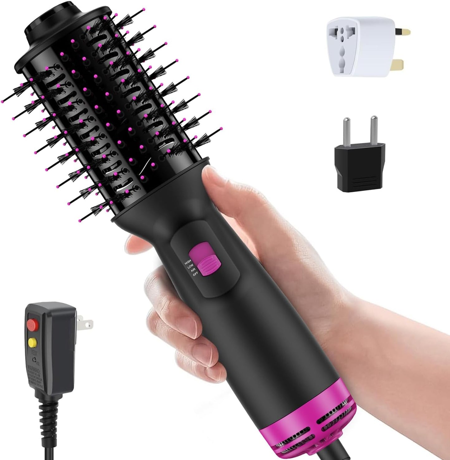 Dual Voltage Mini Hair Dryer Brush with UK/EU Plug, Blow Dryer Brushes 120V - 240V for European Travel, One Step Hair Dryer and Styler Volumizer with Negative Ion Anti-frizz Styling Brush