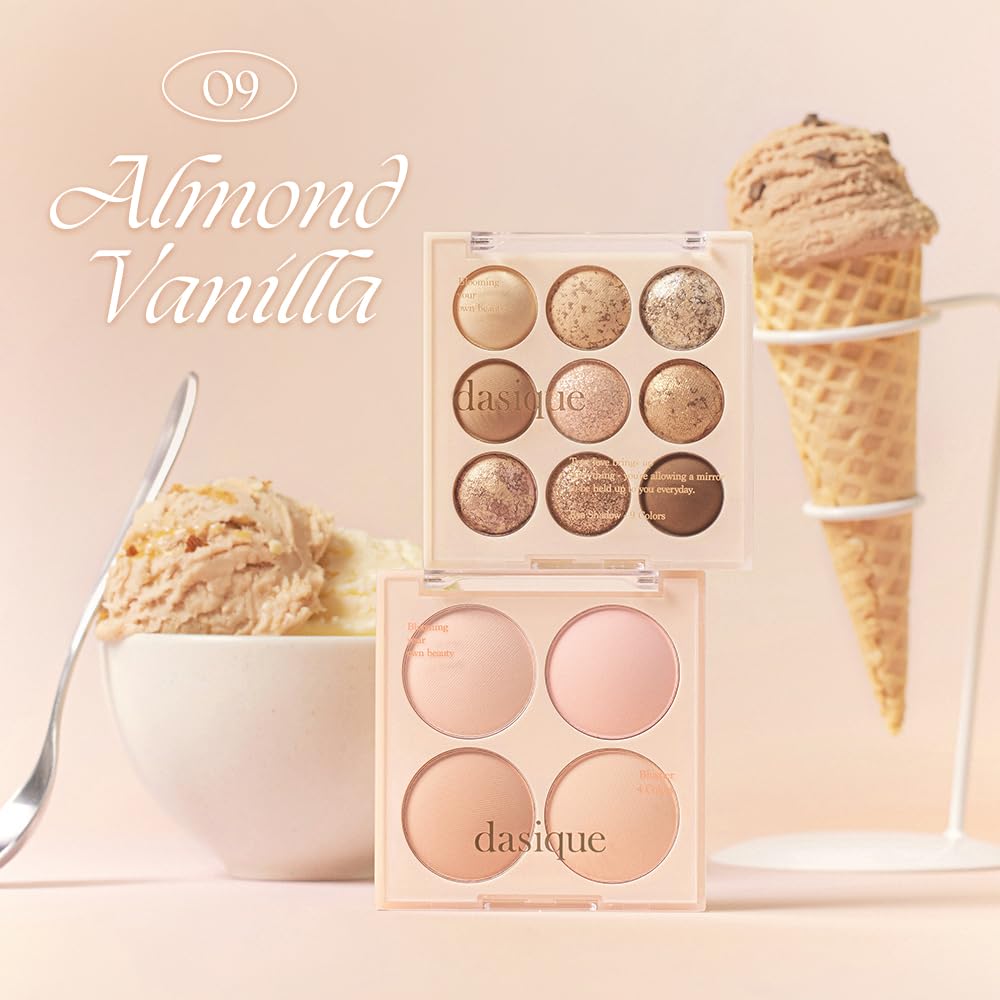 Dasique Blending Mood Cheek #09 Almond Vanilla | 4 Blendable Shades in Lightweight Smooth Powder | Vegan | Blush