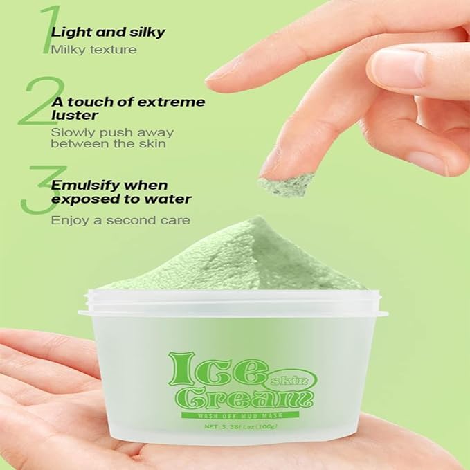 AICHUN BEAUTY Ice Cream Facial Wash Off Mud Mask Oil-Control Deep Cleaning Moisturizing Exfoliation Blackhead Skin Care 100g 3.38FL. OZ (MATCHA TEA & LIME)