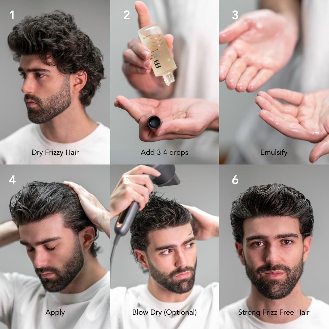 BLUMAAN Hydrating Hair Oil - Designed for Dry, Frizzy, Straight, or Curly Hair - 100% Natural Men's Hair Strengthening Oil - 60 ml / 2.0 oz