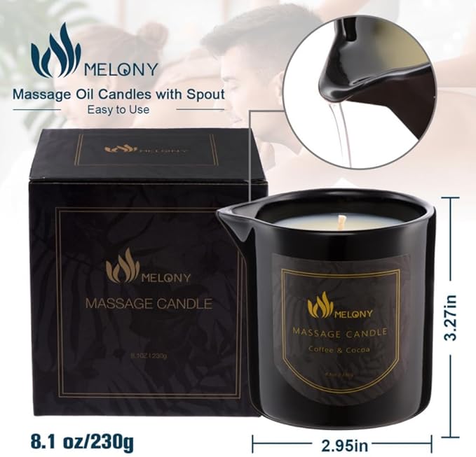 MELONY Massage Oil Candle for Pure Relaxation- 8.1 oz- Moisturizing Essential Oil Body Massage Candle for Home Spa- Amazing Gift for Women & Men (Coffee & Cocoa)