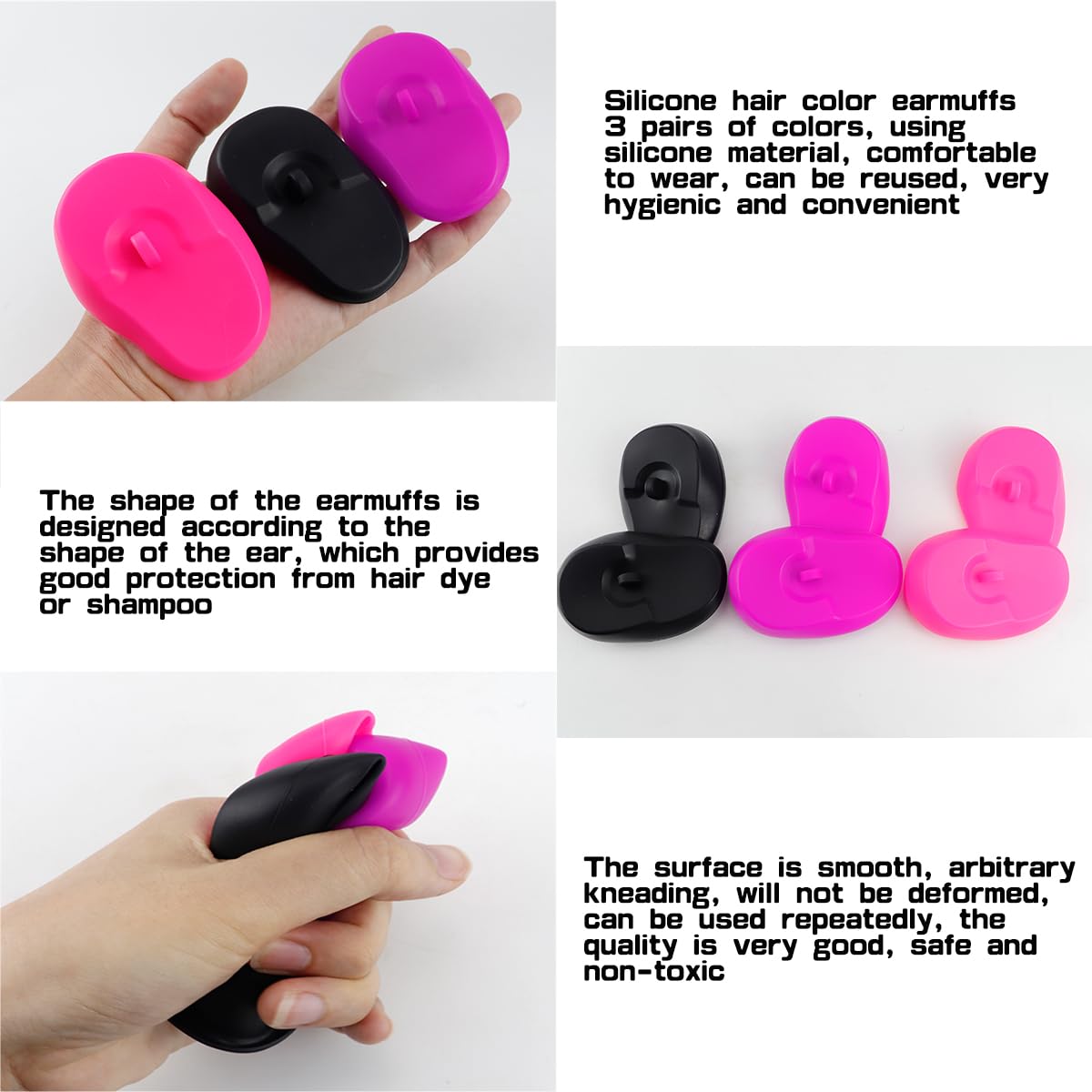 FERCAISH 6 Pcs Silicone Hair Dye Ear Covers, Waterproof Ear Protector Caps - Reusable and Ideal for Hairdressing Salon, Spa, Bathing and Showers