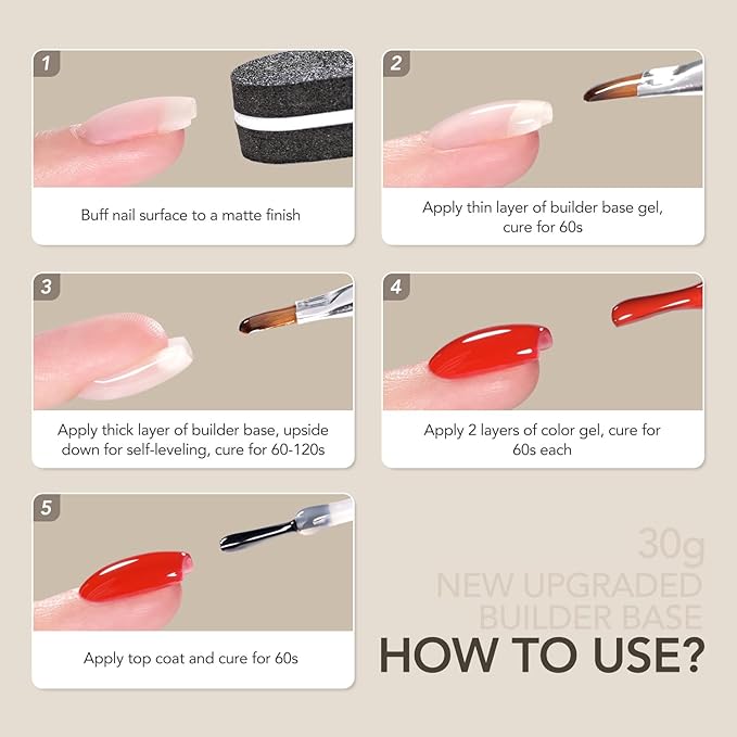 GAOY 30g Builder Base, Clear Nail Builder Gel, 2-in-1 Soak Off UV Gel for Nail Strengthening and Building, UV Light Cure