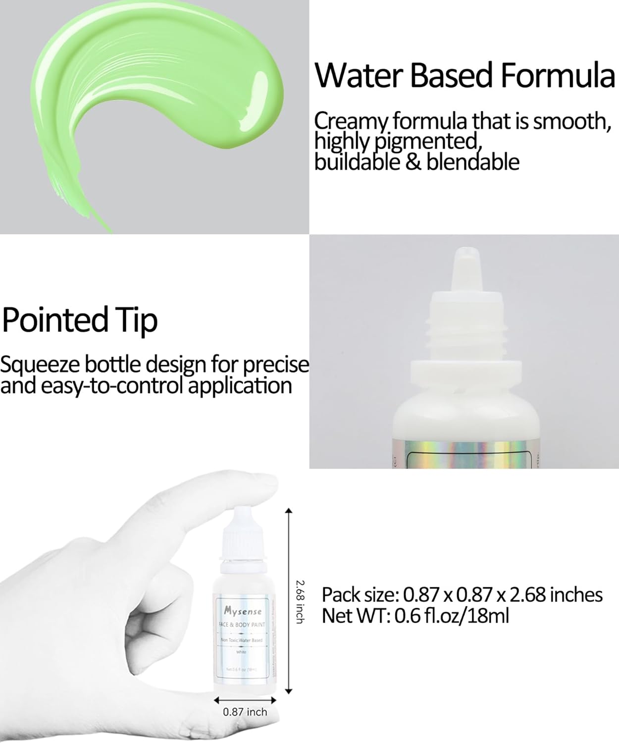 Mysense Pastel Green Face Body Paint,Water Based Washable Face Paint,Non-toxic Cream Body Paint for Adults and Children,Green Facepaint Foundation for Halloween SFX Cosplay Makeup,0.6oz