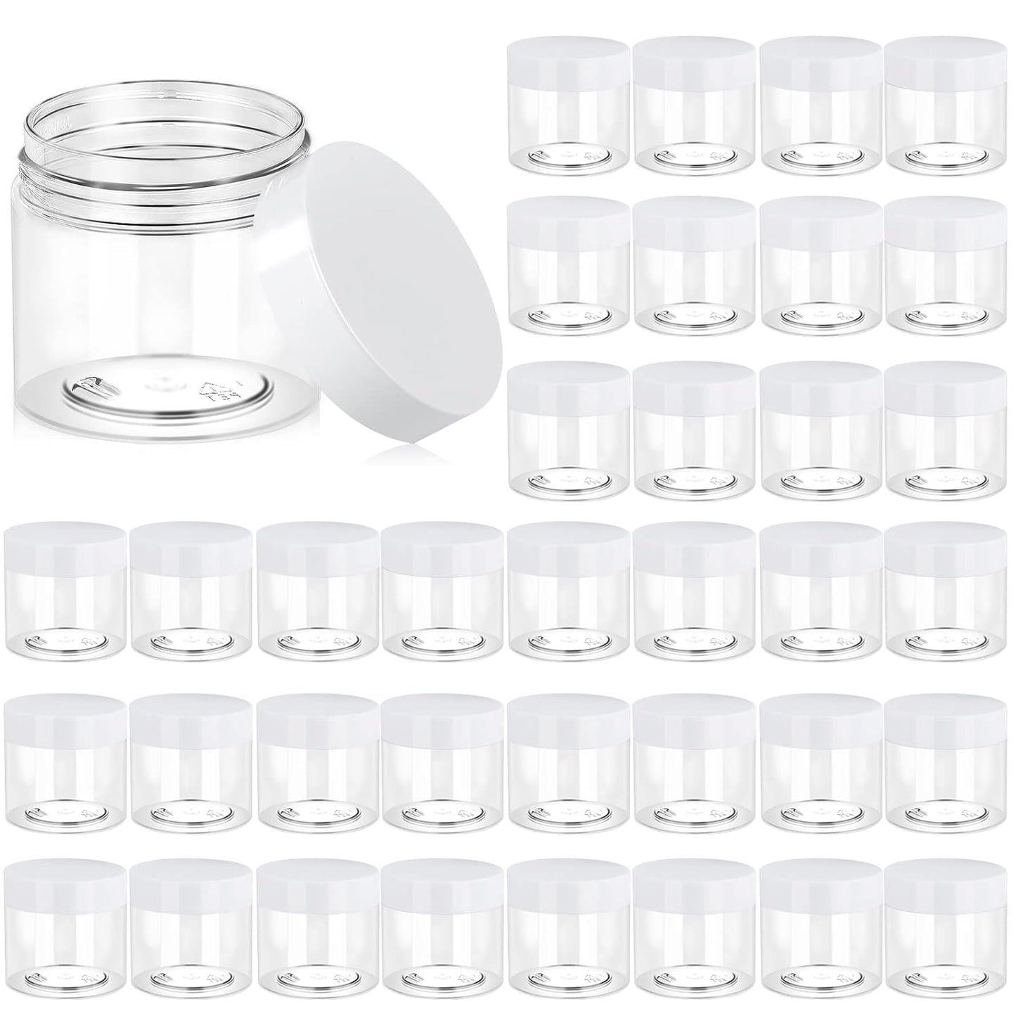 ﻿Eternal Moment 36 Pack 6 OZ Plastic Jars Round Clear Cosmetic Container Jars with White Lids, Perfect for Lotion, Slime，Cream, Ointments, Makeup, Eye Shadow, Samples, Pot, Travel Storage