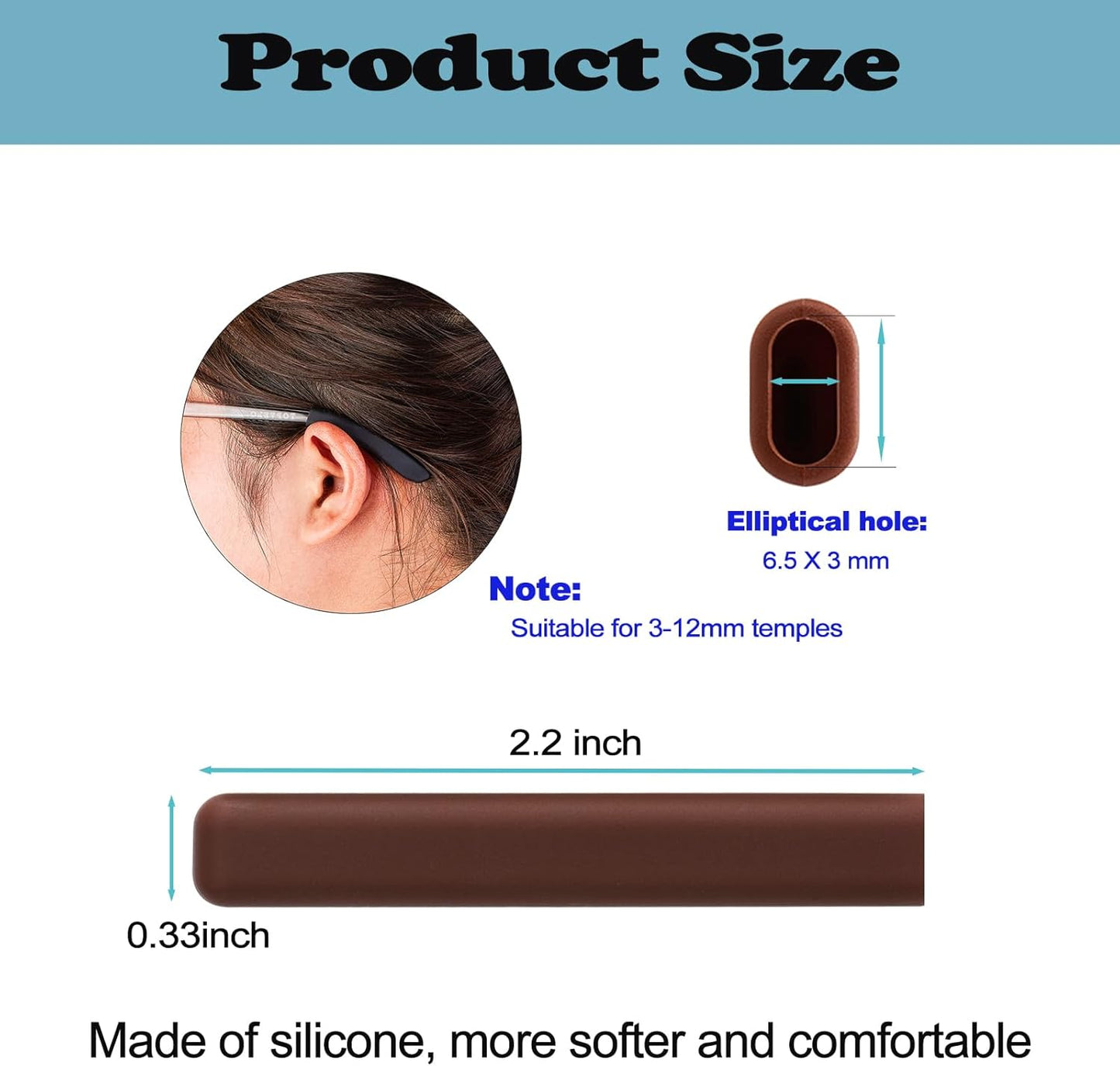 Glasses Ear Cushion, Non Slip Soft Silicone Eyeglass Ear Cushions, Anti-Slip Comfort Eyeglasses Temple Tips Sleeve Retainer, Comfort Eye Glass Ear Grips, Glasses Accessories (5 Brown Pairs)