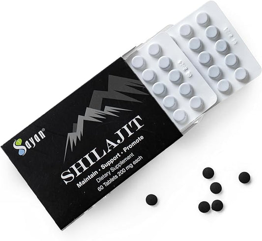 Sayan Shilajit Pure Organic Black Resin Mineral Tablets - Premium Quality Supplement Drops for Men and Women (60 Tablets, 1-2 Month Supply) for Immune Support, Natural Detox, and Energy Boost