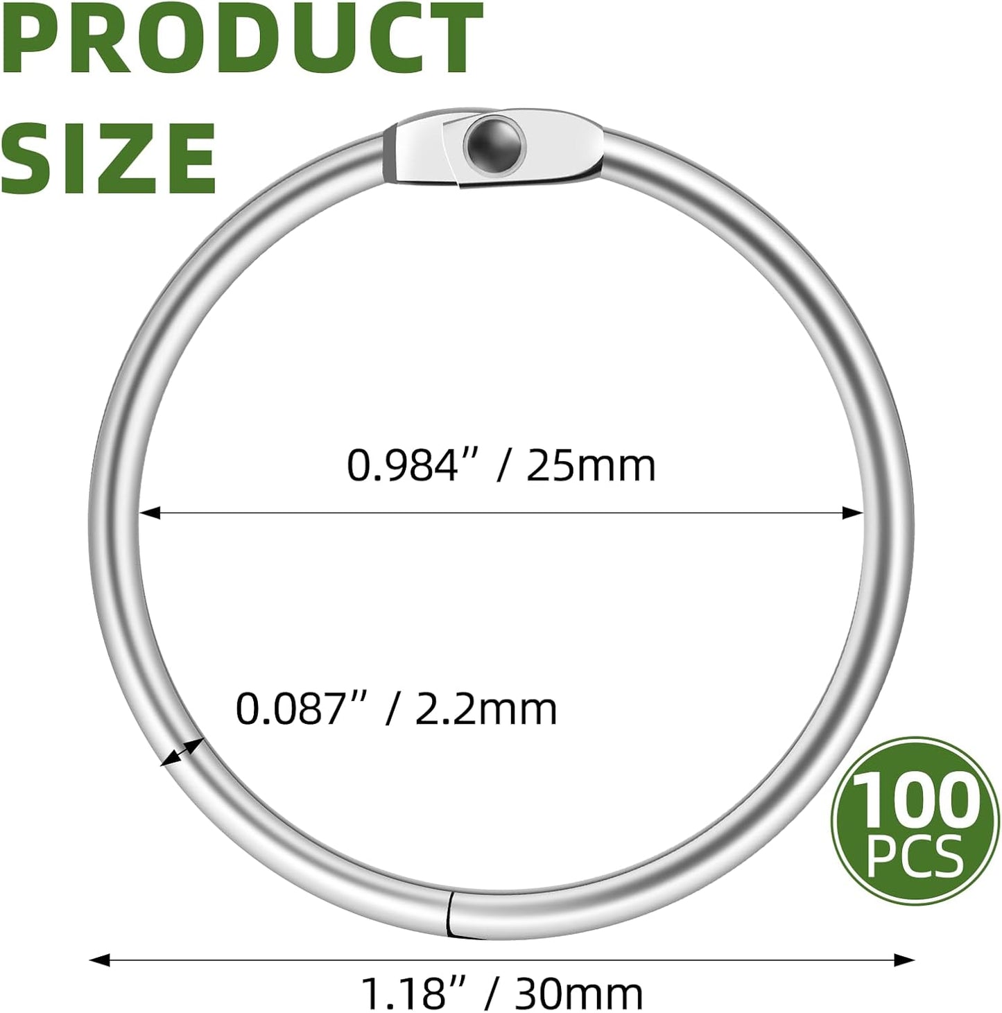 1 Inch Office Book Rings, Loose Leaf Binder for Keys, Paper, Flashcards, Index Cards, Notebooks, Photos, Binder Rings Clip Rings for School, Home, Office, Nickel Plated, Silver, 100 Pack