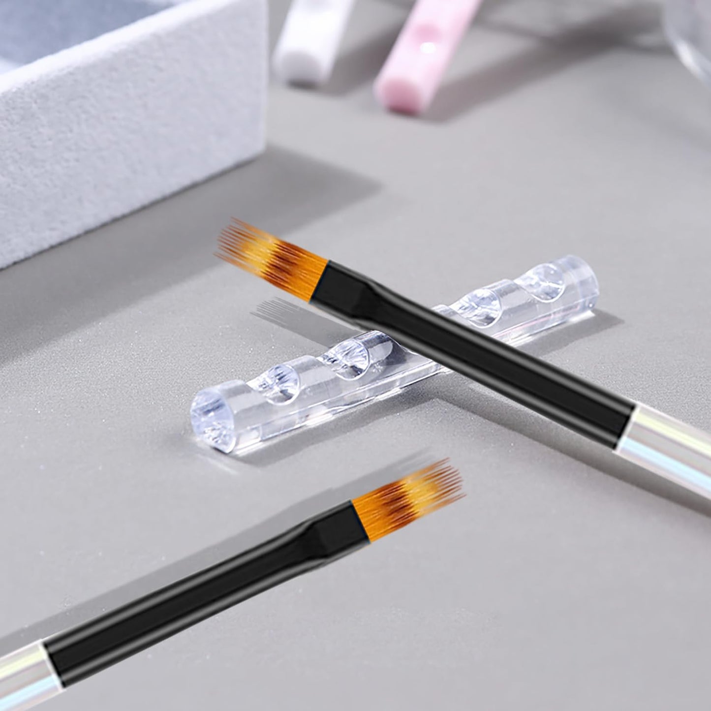 WOKOTO 5 Pcs Ombre Nail Brush for Acrylic Art Gradient Painting With Aurora Color Handle for Design and Gel Nails - Holographic Penholder