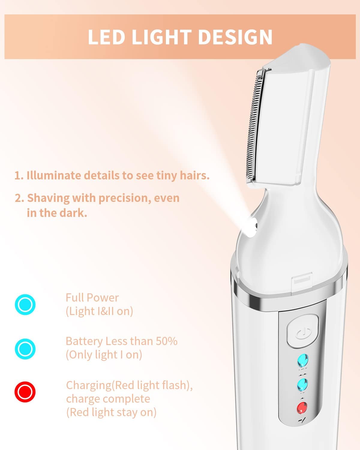 Eyebrow Trimmer, Electric Eyebrow Razor for Women Men, Rechargeable Painless LED Light Facial Hair Shaver Remover with Rinseable Blade for Face Lips Neck Leg