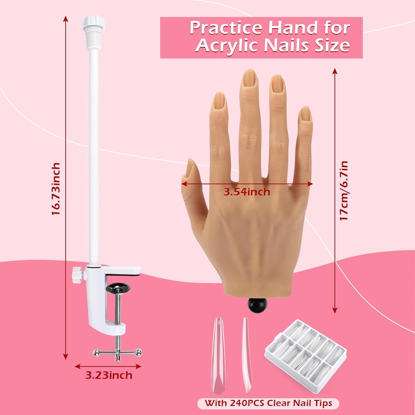 LIONVISON Practice Hand for Acrylic Nails, Realistic Silicone Nail Hand Practice, Flexible Fake Nail Mannequin Training Hand for Nail Practice, Acrylic Nail Art Practice Tool (with Visible Joints)