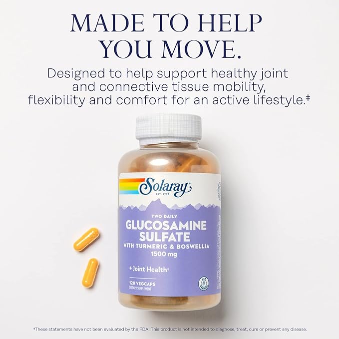 SOLARAY Glucosamine Sulfate 1500mg, Healthy Joint 60-Day Money 60 Serv, 120 VegCaps