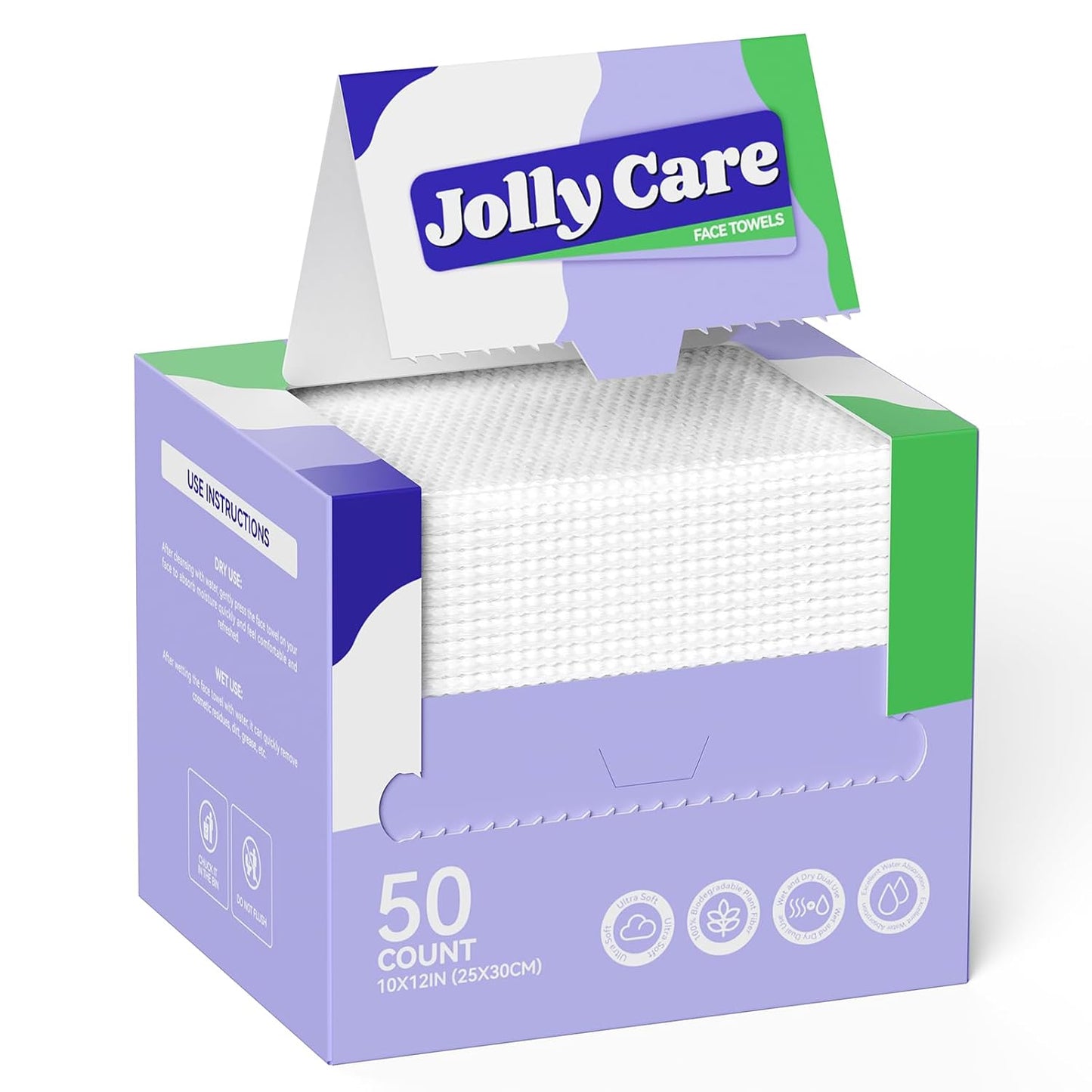 Disposable Face Towels, 10"×12" XL Face Towelette Disposable, Soft Makeup Remover Dry Wipes, Thick Facial Tissue for Women Cleansing, Skin Care, 50 Count (1 Pack)