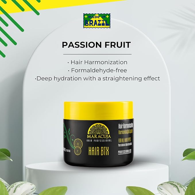 MARACUJA Hair Btx - Passion Fruit Brazilian Btx, Hair Harmonization, Anti-frizz - Intensive Treatment for all hair types, Hair Mask for Damage Repair and Control of Frizz and Volume - 17,63 oz
