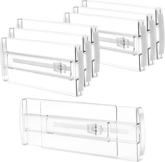 6 Pack Drawer Dividers for Clothes, 4" High 10"-17" Adjustable Drawer Dividers Expandable Dresser Drawer Organizer, Clear Drawer Separators for Clothes, Underwear, Cosmetic, Kitchen Utensils Storage