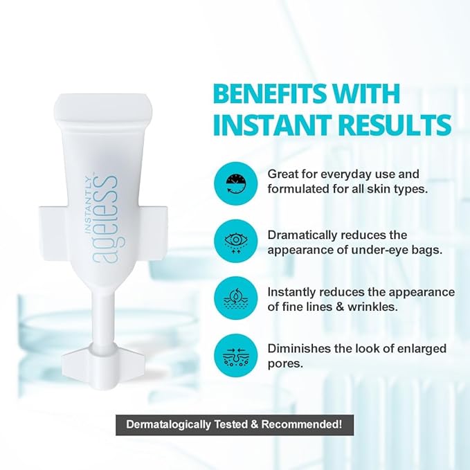 Instantly Ageless - Instant Face Lift Cream - Skin Care for Anti Aging face cream - Wrinkle Tightener - Instant Under Eye Bags Remover - Facelift in a Box of 25 Vials