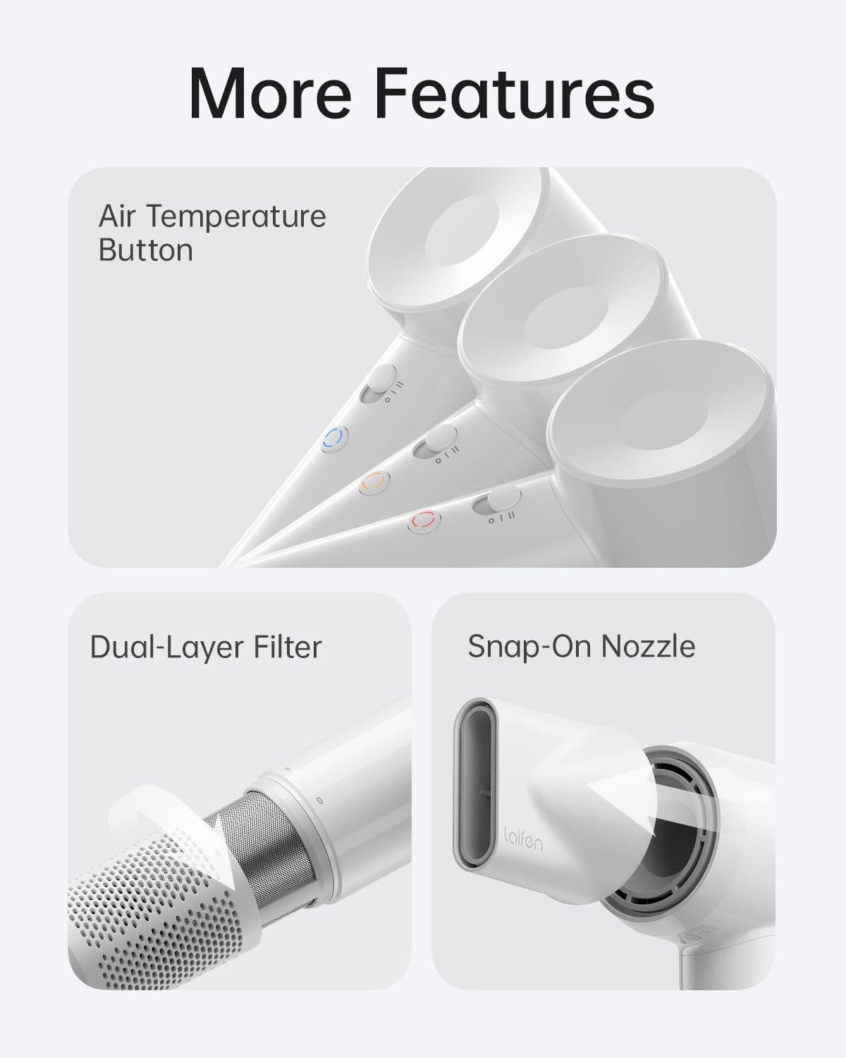 Laifen SE Lite Hair Dryer, Negative Ionic Blow Dryer with 100,000 RPM Brushless Motor for Fast Drying, High-Speed Low Noise Thermo-Control Hairdryer with Lightweight Design for Home/Portable Travel