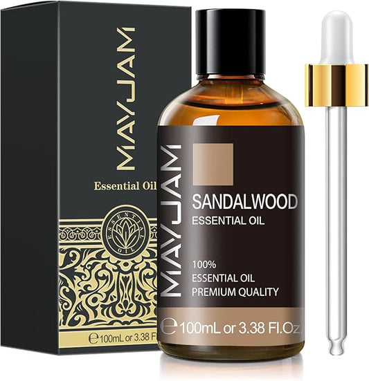 Sandalwood Essential Oil, 3.38FL.OZ Pure Essential Oils by MAYJAM, Large Volume Sandalwood Oil, Perfect for Aromatherapy Diffuser, Great for DIY Candle and Soap Making