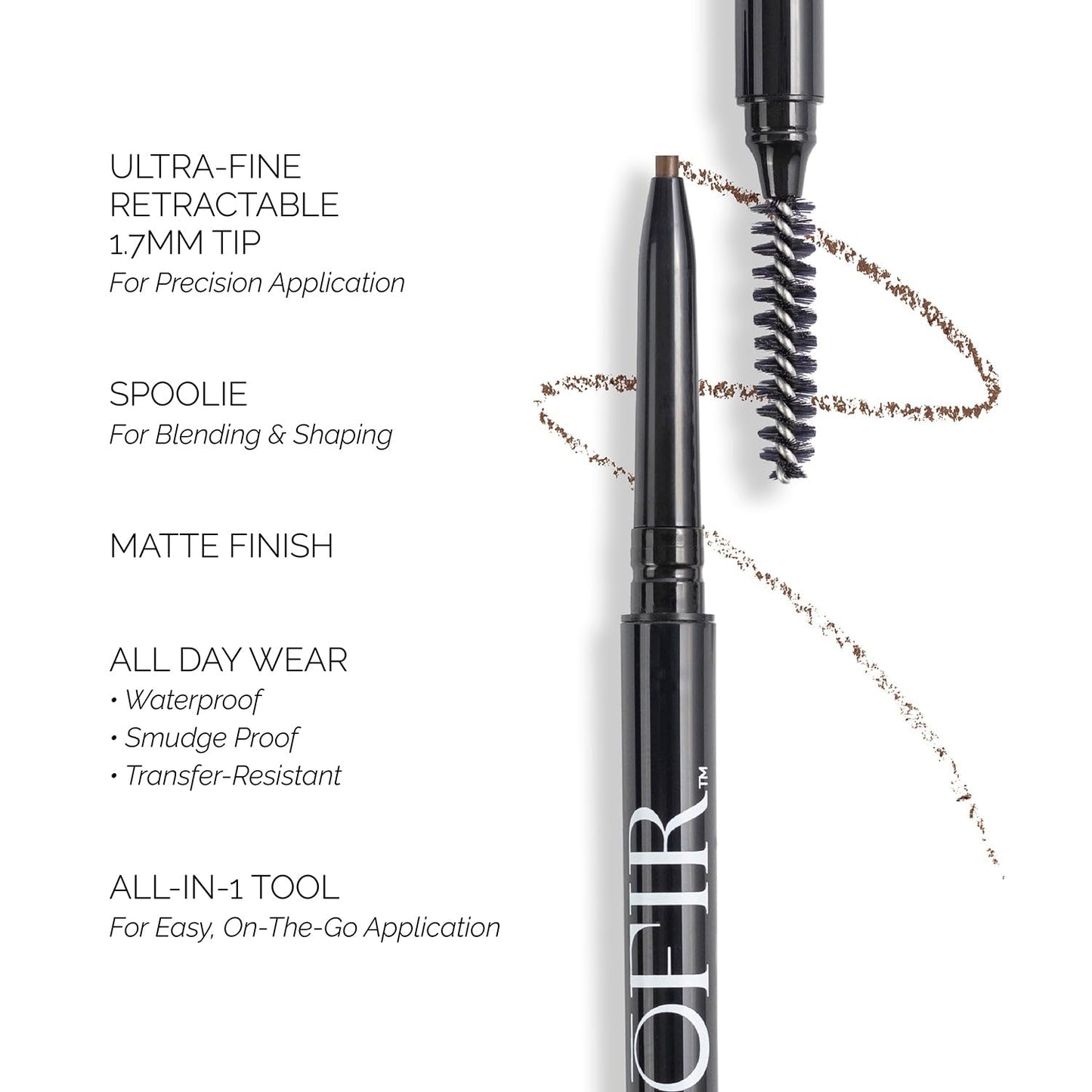 OFIR Brow Trace Precision Browliner | Waterproof, Ultra-Fine Tip Brown Eyebrow Pencil | Smudge-Proof, Cruelty Free, Matte Finish | Long-Wear Brow Tool with Spoolie | Chocolate - Dark Brown, 0.003 OZ