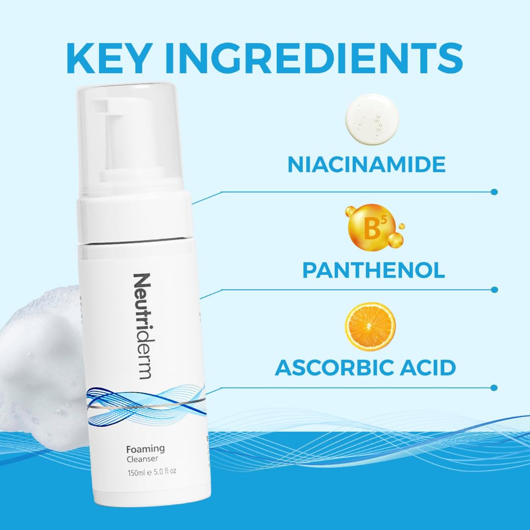 NEUTRIDERM Foaming Face Wash, Gentle Foaming Facial Cleanser with Niacinamide, Vitamin C & Panthenol, Hydrating Foam Cleanser for Double Cleanse, Makeup Remover, 150ml / 5 fl oz