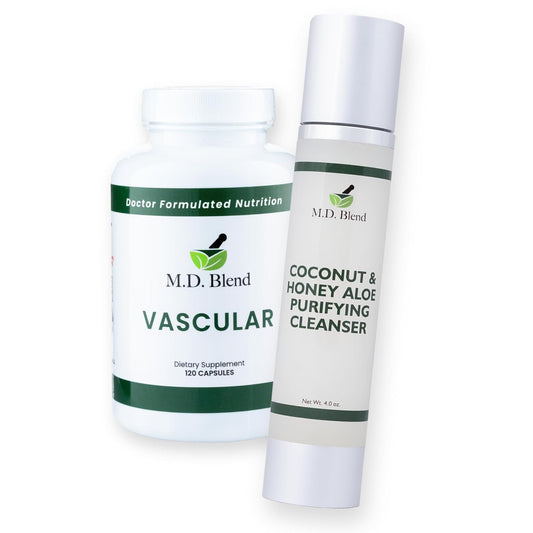 Face Cleanser + M.D. Vascular Supplement – Organic Foaming Wash with Coconut & Honey Aloe + Garlic, Ginger, L-Arginine Formula – Clean Beauty & Wellness Bundle