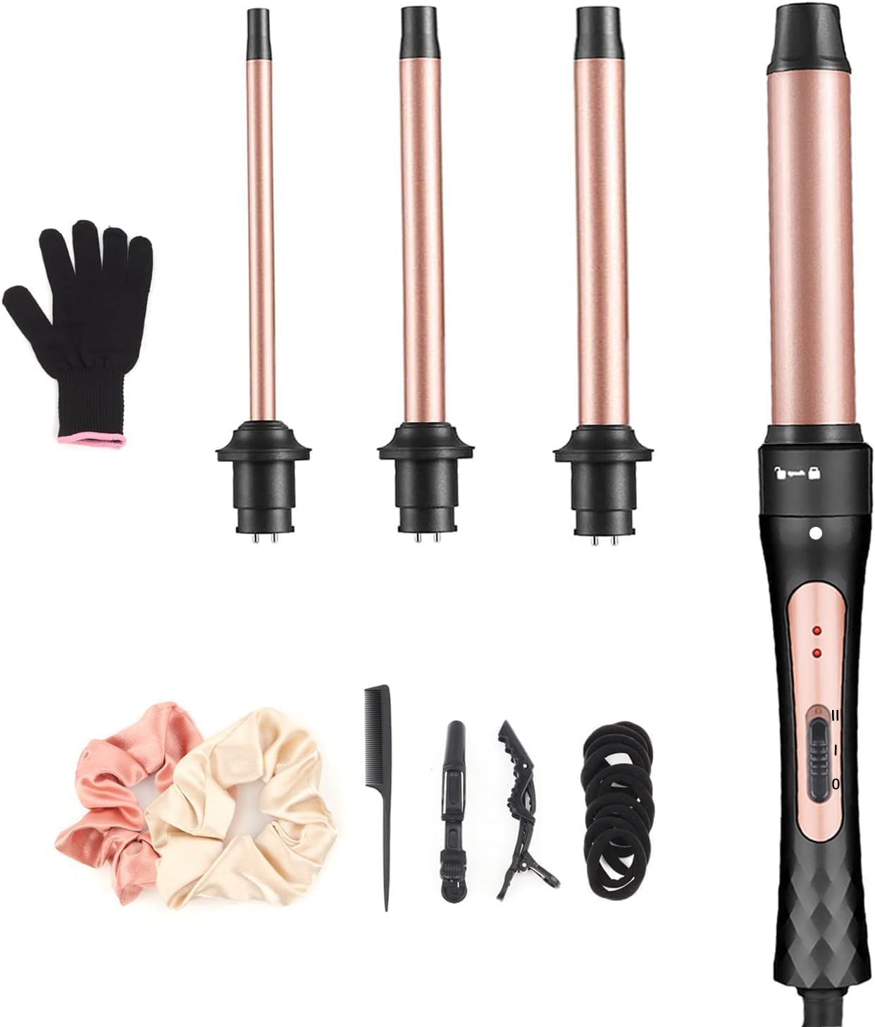 Curling Wand, 4 in 1 Hair Curling Iron Wand Set Include 4 Interchangeable Ceramic Barrels (0.35"-1.25") Hair Curling Wand Set for Quick Create Hairstyle in All Hair Type