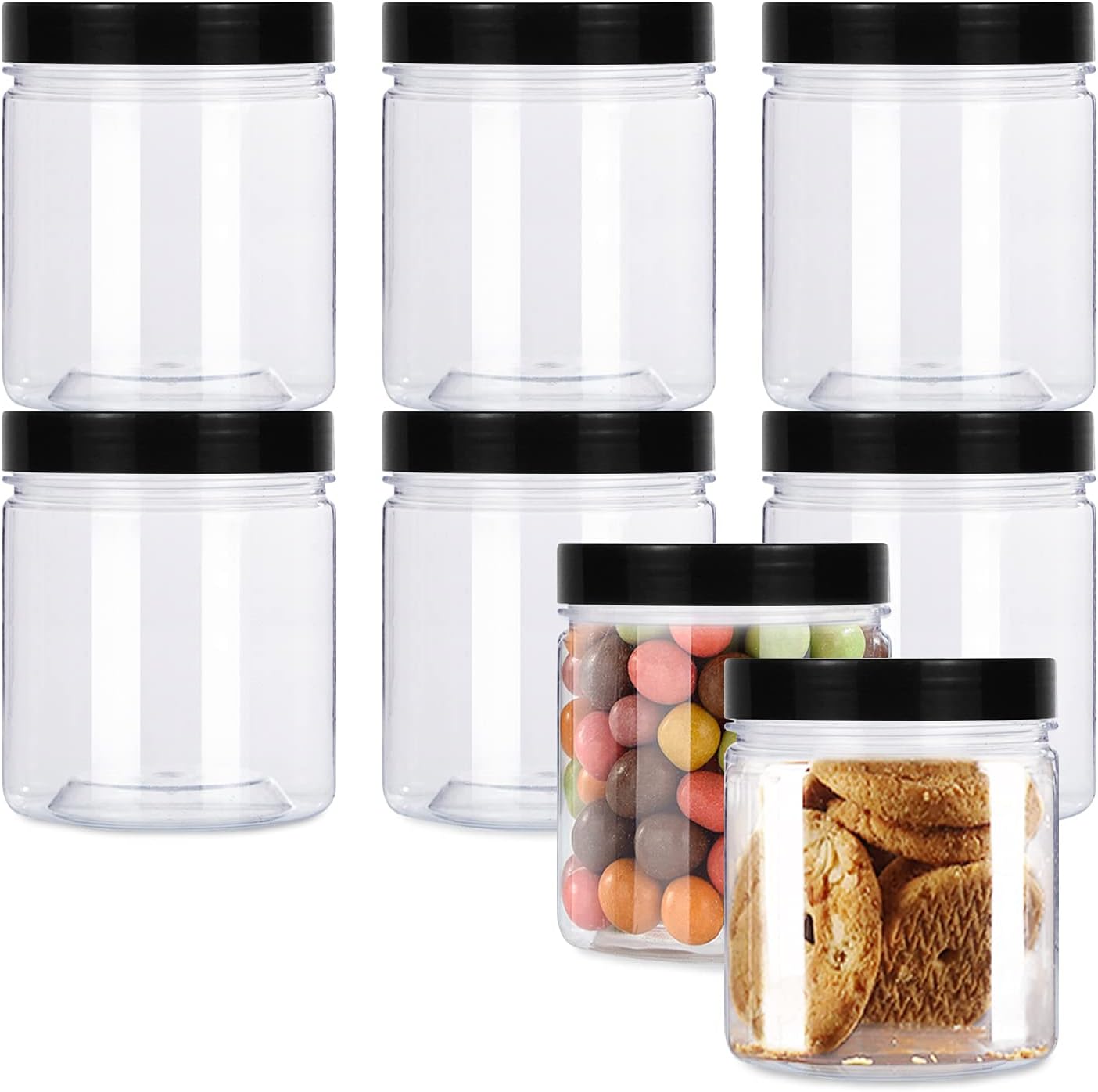 Rocutus 13oz Clear Plastic Storage Jars Containers,8 Pack Refillable Wide-Mouth Plastic Slime Containers for Beauty Products,Kitchen & Household Storage - BPA Free (13 OZ)