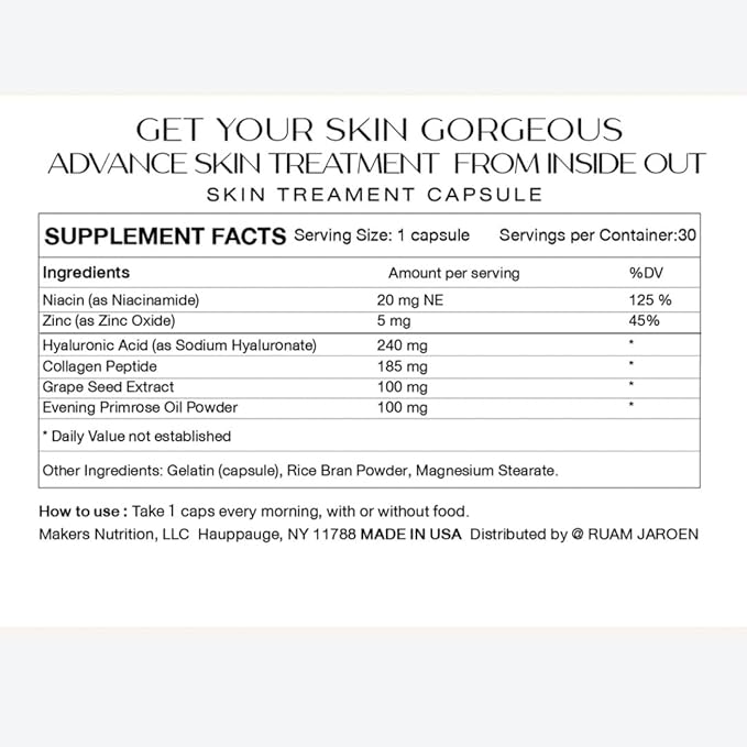 Skincare Capsule-Multivitamin for Support Skin - Hyaluronic Acid, Collagen, and Niacinamide Hydrating from Within, Supplement for Healthy Glow Skin.