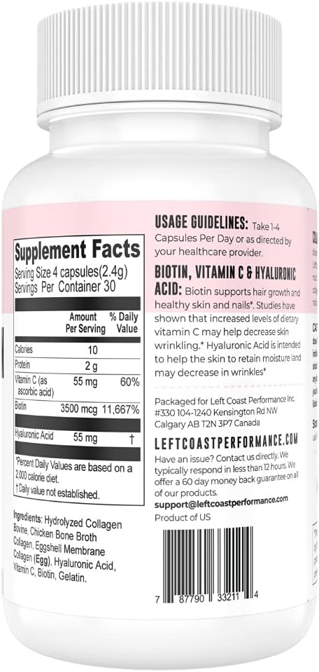 Left Coast Performance 120ct Multi Collagen Capsules with Biotin and 180ct Organic Bone Broth Capsules