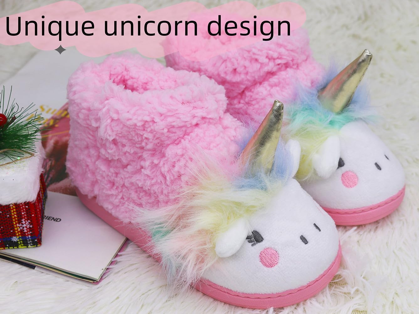 Girls Unicorn Slippers Toddler Girls Slippers Warm Comfortable Anti-Slip House Slipper for Kids Indoor Outdoor(Little Kid/Big Kid)