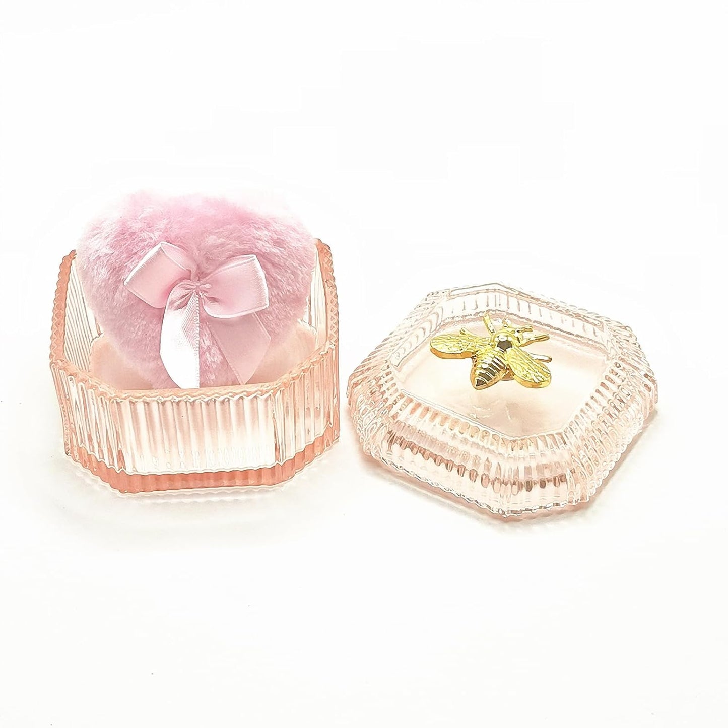 Body Powder Puff and Container - Glass Dusting Powder Container with Soft Puffs Vintage Powder Puff Case for Women & Girls (3.15x3.15x2.56 H IN) - GRB015-Pink