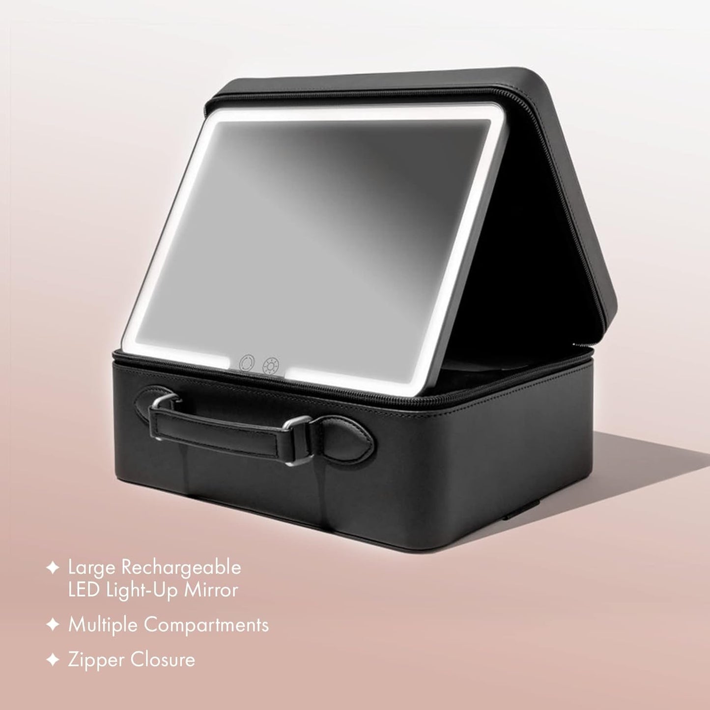 Vanity Planet Baia Black LED Lighted Travel Makeup Bag With Customized Storage