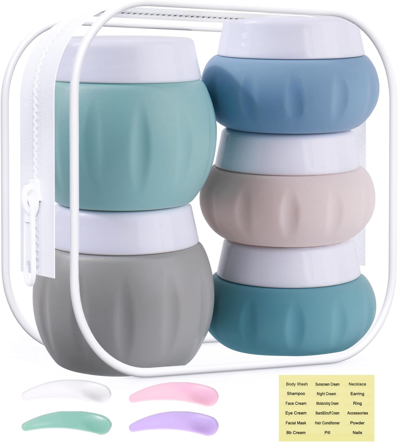 GLAMFIELDS TSA Approved 2Pcs 1.7oz+3Pcs 1oz Travel Size Silicone Jars BPA Free, Leak-proof Travel Essentials with Lid for Cosmetic Face Hand Body Cream Green (5Pack)