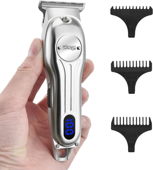 DSP Beard Trimmer for Men, Cordless Hair Clipper Shavers, Facial Hair Trimmer for Beard & Mustache Trimming, Professional Haircut Kit for Men Rechargeable LED Display (Silver)