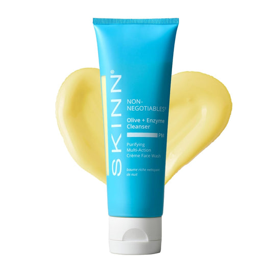 SKINN Daily Evening Face Wash, Multi-Action Cream, Olive & Enzyme Cleanser, 4oz - Facial Cream for Removing Makeup, Impurities & Dead Skin Cells