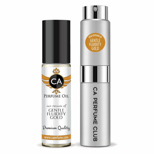 CA Perfume Duo Impression of Gentle Fluidity Gold For Women And Men Perfume Layering Set Long Lasting Travel Size EDP + Body Oil Roll-On Bottle 0.27 Fl Oz+0.33 Fl Oz