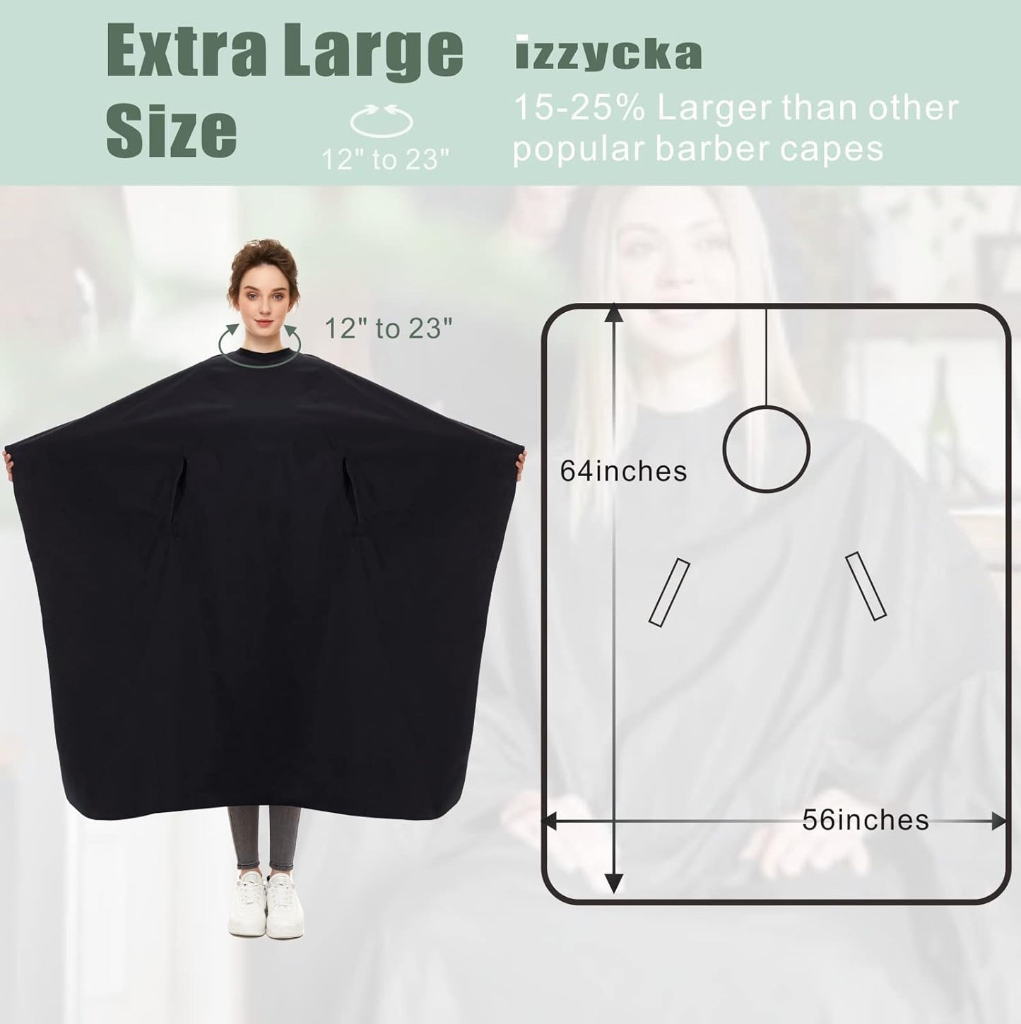 Professional Barber Cape With Armholes - Hands Free All Purpose 64"x56" Large Waterproof Salon Capes for Hair Stylist - Nylon Hair Cutting Cape For Hair Dye, Hair Color,Haircut - Black