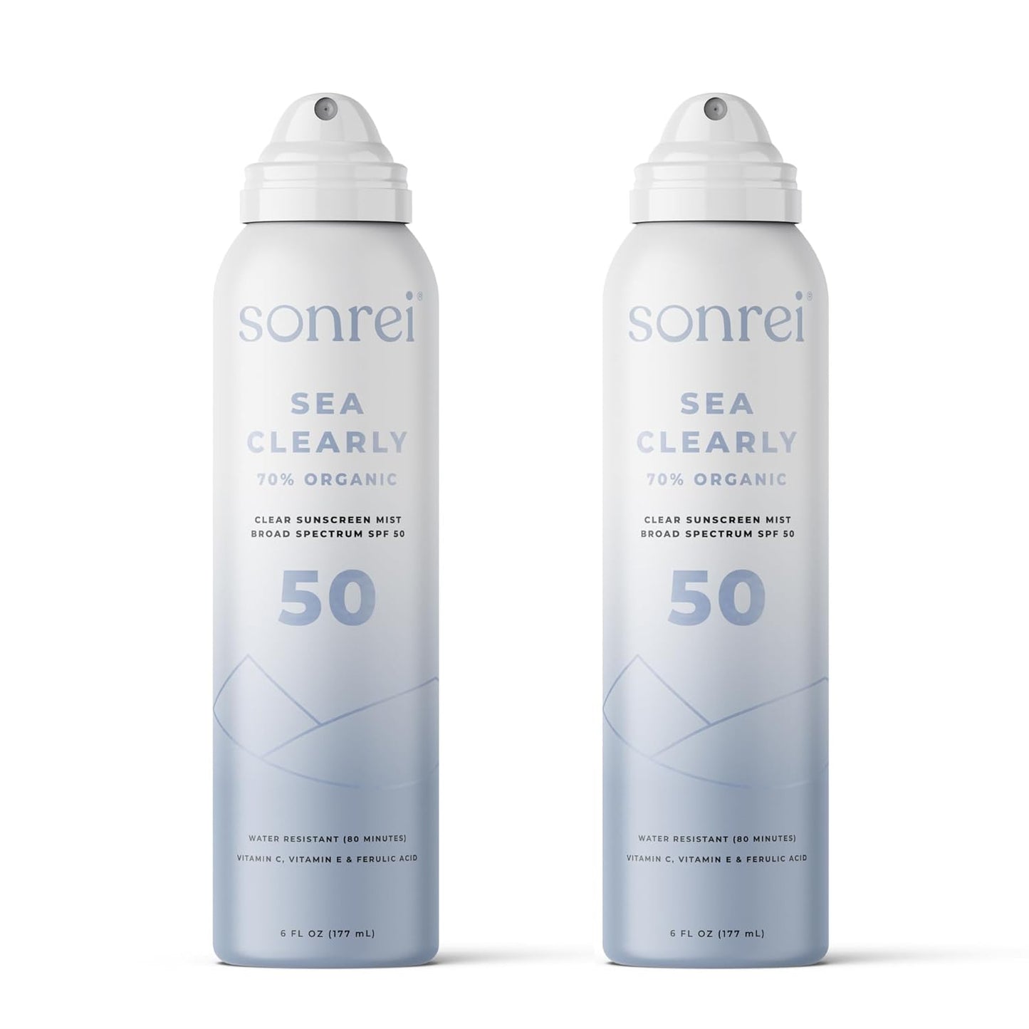 Sonrei Sea Clearly® Organic Mist Sunscreen | SPF 50, Broad Spectrum, Water-Resistant | Vegan, Non-Greasy | Ideal for Face & Body | 6 Fl Oz (Pack of 2)