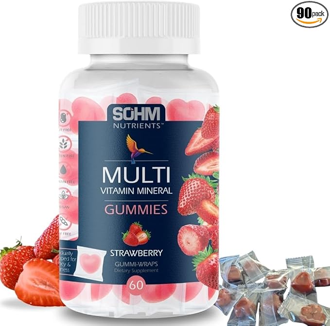 SOHM Multivitamins Gummies, 60 Count, Supports Healthy Life, Vitamin A, Vitamin C,Vitamin E,Vitamin D3,Folic Acid Gummies,Multivitamins for Men and Women