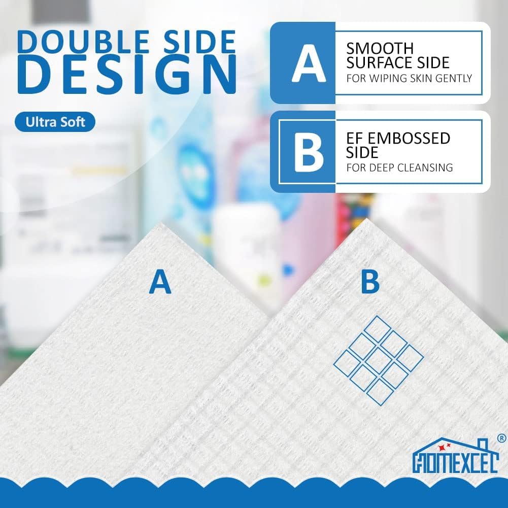 HOMEXCEL Face Towels, 200 Count (4 Box) Disposable Face Towelettes, Biodegradable Makeup Remover Dry Wipes, Super Soft Clean Facial Towels Wash Cloth for Sensitive Skin