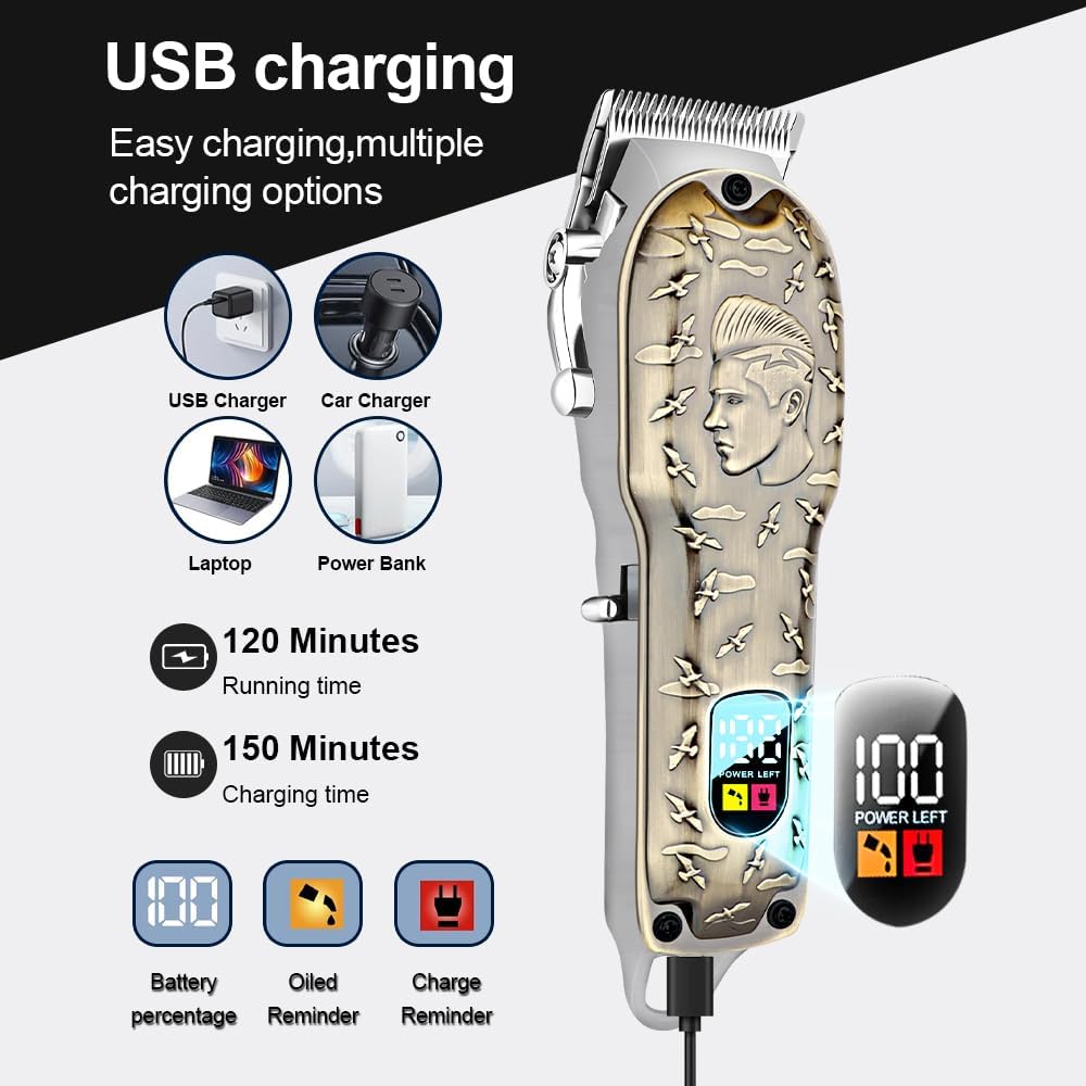 Professional Cordless Hair Clippers & Trimmers Set for Men - Hair Cutting & Beard Trimming Kit with LED Display, Adjustable Blades & Travel Case, Perfect Grooming Gift for Men