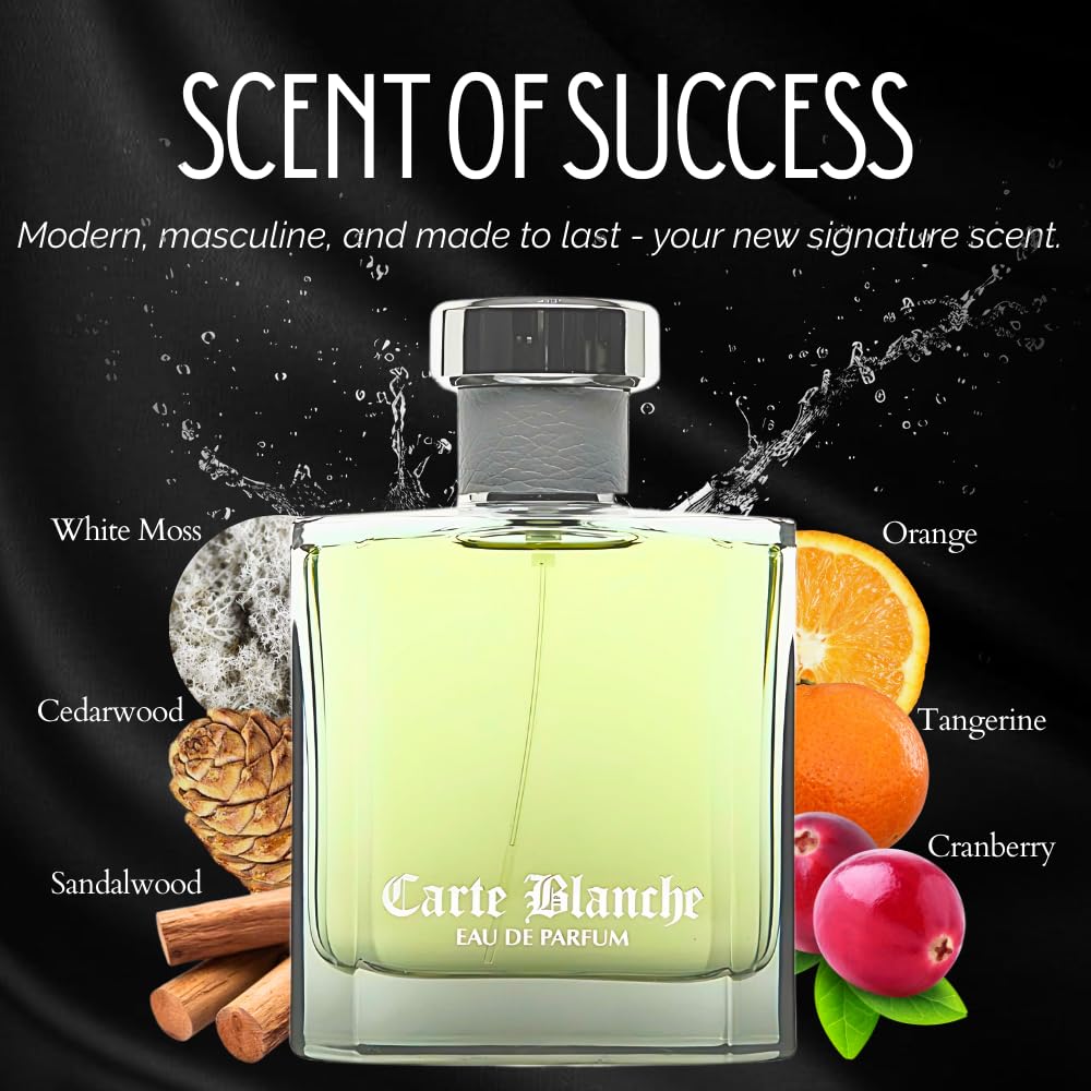 Carte Blanche – INSPIRED by A WORLD RENOWNED MEN’S PERFUME – Tangerine, Orange, Cassia, Sandalwood – Fresh, Aquatic, Confident, Long-Lasting Eau De Parfum 100ml (3.4 fl oz)