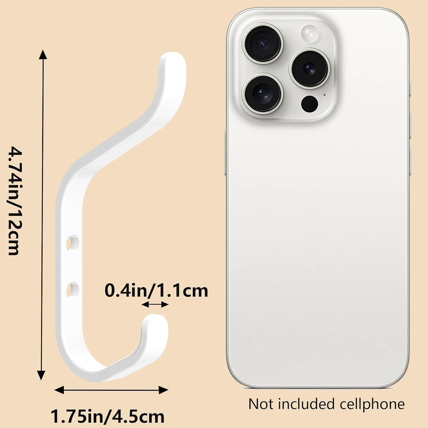 White Coat Hook for Hanging - Backpack Hook 5 Pack Wall Mount for Backpack, Bag, Keys and Towel, Double Hook in Closet, Entryway, Door, Bathroom and Workshop, Hold Up to 22Lbs.